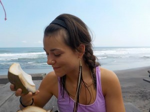 Admiring my first beautiful Balinese coconut